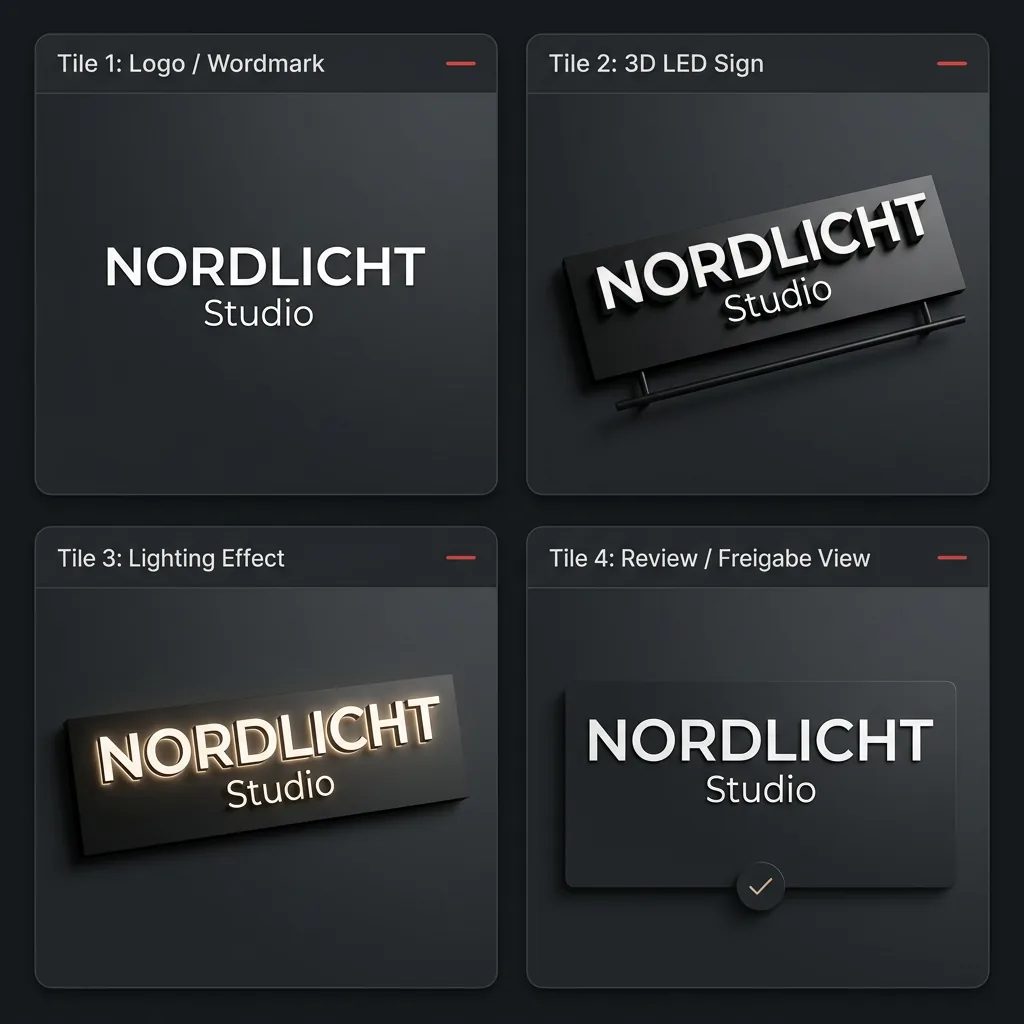 Planungsvisualisierung vom Logo zur Freigabe eines individuellen LED Firmenschilds